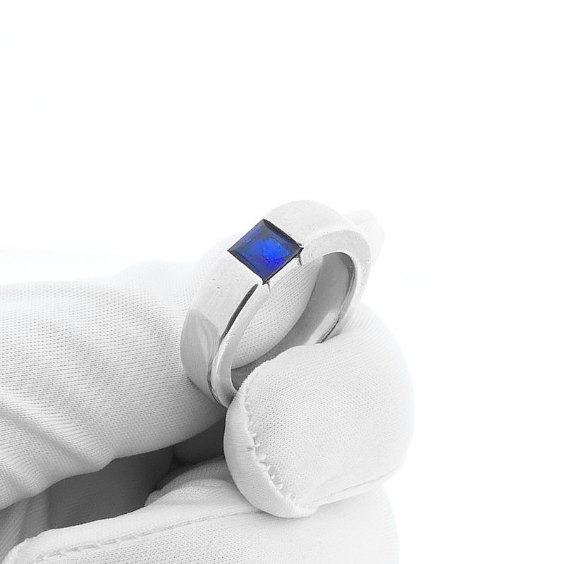 Image 9 of Silver ring with synthetic sapphire.