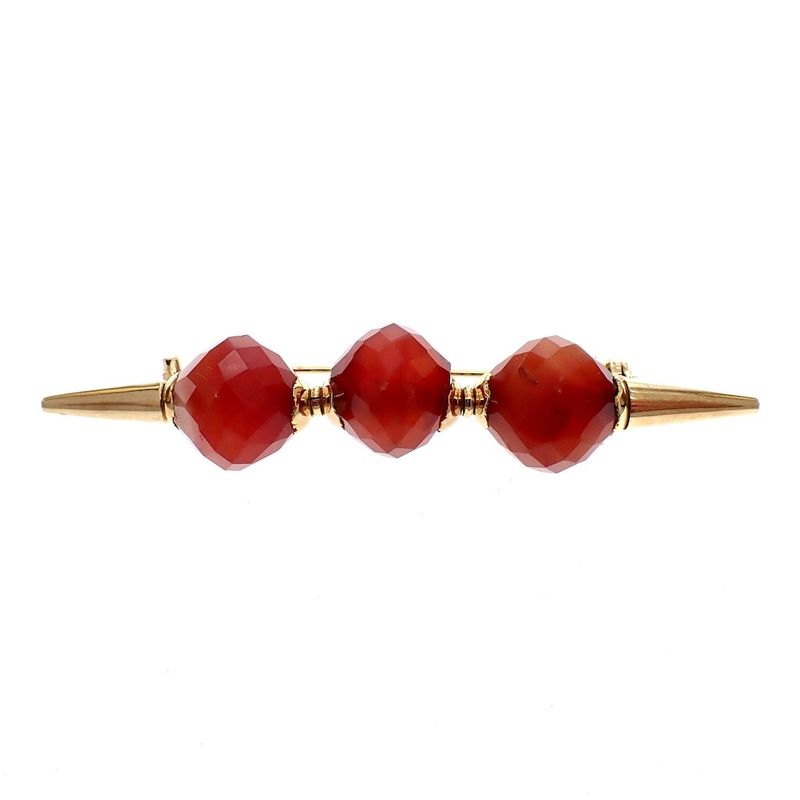 Image 2 of Vintage gold large brooch with carnelian