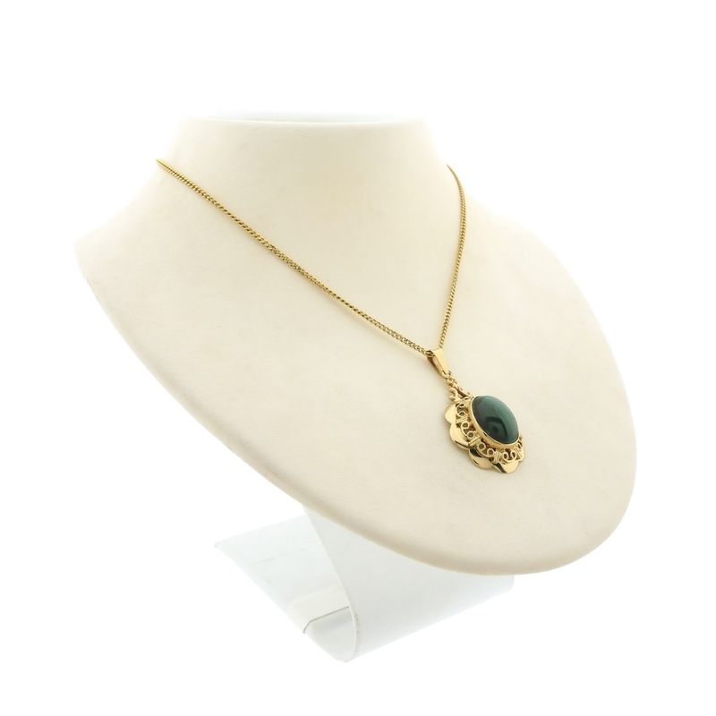 Image 6 of Vintage gold pendant with malachite