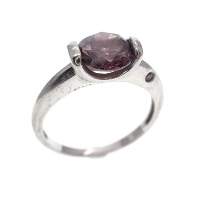 Image 1 of Silver solitaire ring with dark pink zirconia