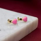 Image 2 of Gold heart-shaped stud earrings with pink enamel | Arpas