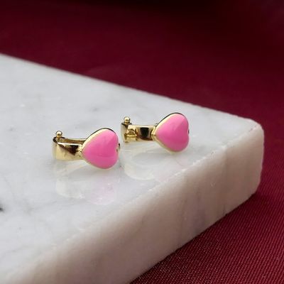 Gold heart-shaped stud earrings with pink enamel | Arpas Image 2 of Gold heart-shaped stud earrings with pink enamel | Arpas