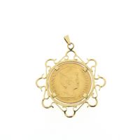 Gold pendant of 10 guilder coin Queen Wilhelmina 1917