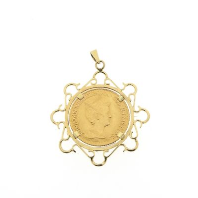 Image 1 of Gold pendant of 10 guilder coin Queen Wilhelmina 1917