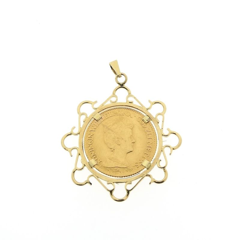 Image 1 of Gold pendant of 10 guilder coin Queen Wilhelmina 1917