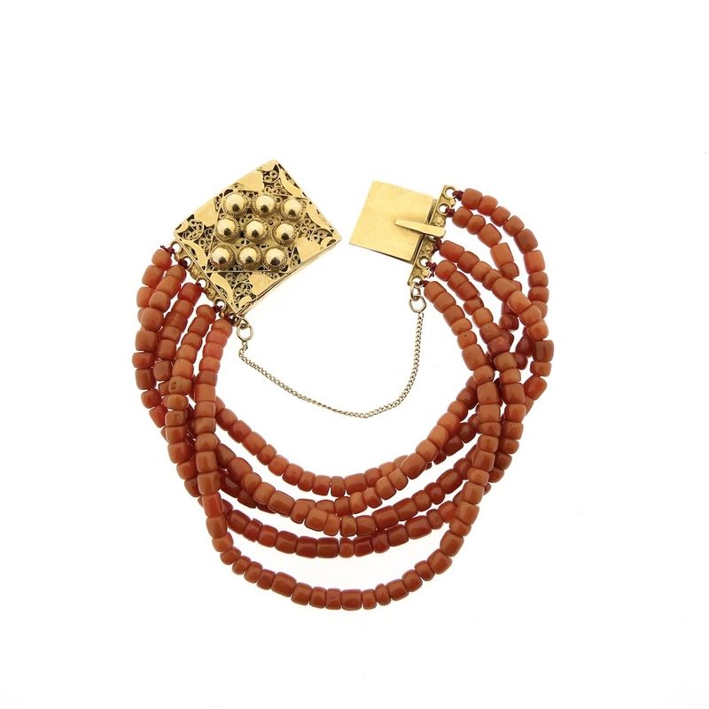 Image 8 of Red coral bead bracelet with gold clasp | 20.5 cm