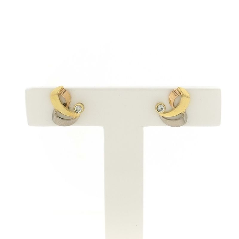 Image 1 of Tricolor gold stud earrings with zirconia