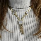 Image 9 of Gold Flat Snake Link Necklace with Zirconia