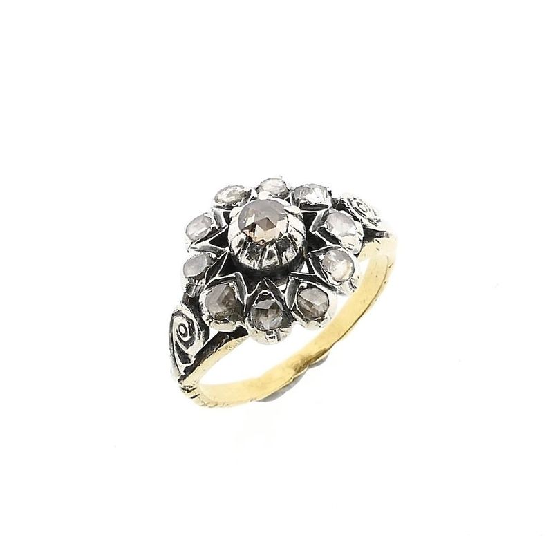 Image 1 of Gold & Silver Ring with Rose Cut Diamonds; 0.24 ct.