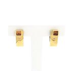 Image 1 of Gold stud earrings with synthetic orange sapphire and zirconia