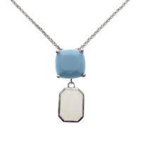 Silver necklace with turquoise and milkstone pendant; 40-45 cm