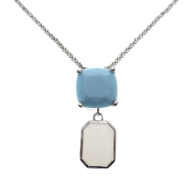 Image 1 of Silver necklace with turquoise and milkstone pendant; 40-45 cm