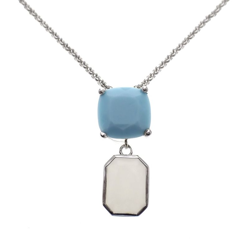 Image 1 of Silver necklace with turquoise and milkstone pendant; 40-45 cm