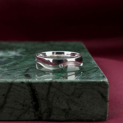 Image 2 of White gold (wedding) ring with diamond; 0.01 ct.