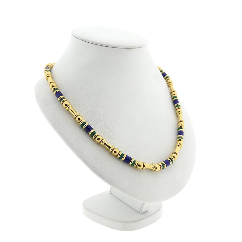 Afbeelding 3 van Gouden ketting met lapis lazuli en malachiet | 43,5 cm