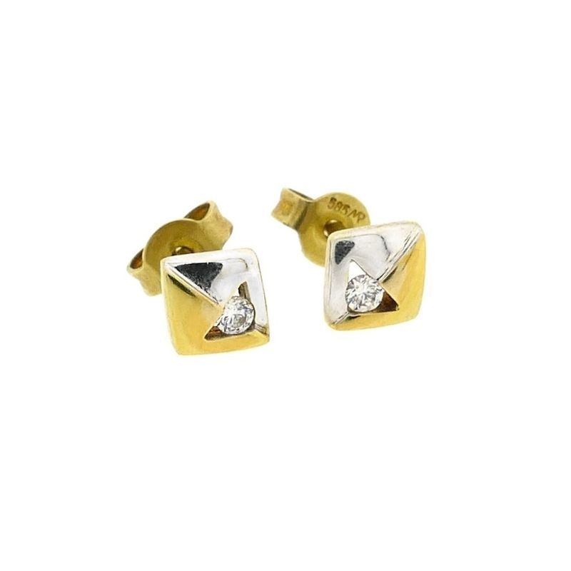 Image 9 of Bicolor gold stud earrings with zirconia