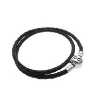 Pandora Moments double-woven black leather bracelet; Silver; | 34 cm