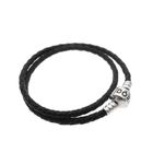 Image 1 of Pandora Moments double-woven black leather bracelet; Silver; | 34 cm