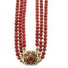 Image 5 of Blood coral bead necklace with gold clasp; Antique | 39 cm
