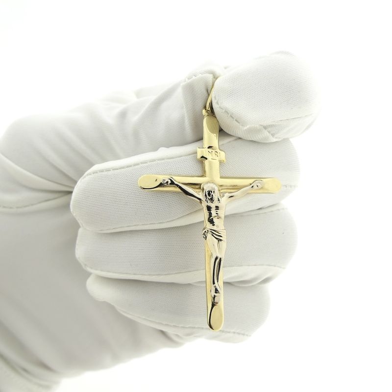 Image 12 of Two-tone gold pendant of a large cross with corpus | INRI