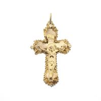 19th century gold pendant of a cross with corpus INRI; Filigree