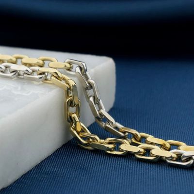 Image 2 of Two-tone gold anchor link bracelet