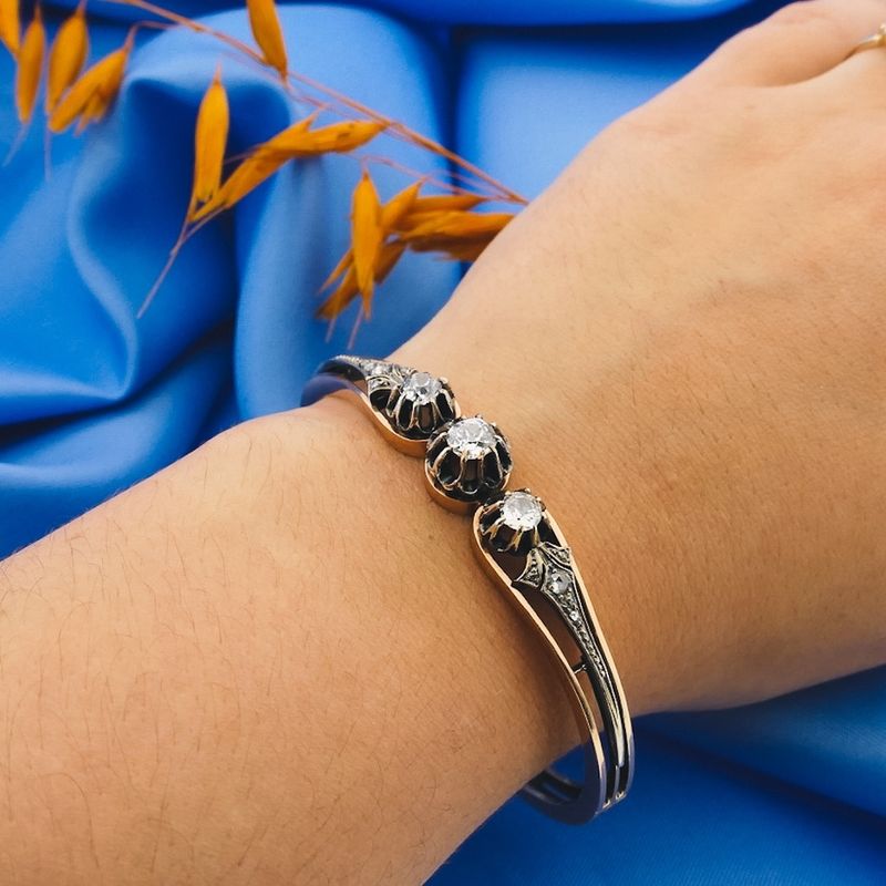 Image 7 of Rose gold bangle with rose-cut diamonds; Size S/M