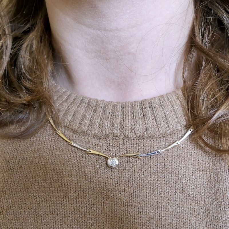 Image 10 of Two-tone gold necklace with diamond; 0.16 ct.