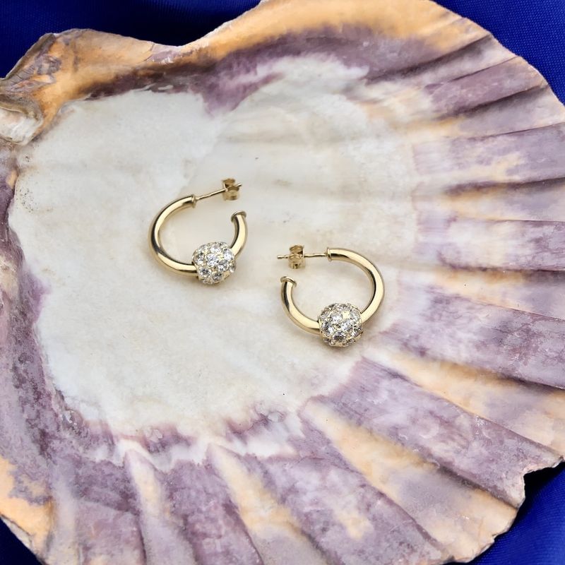 Image 6 of Gold stud earrings with zirconia beads; Ø 20.0 mm