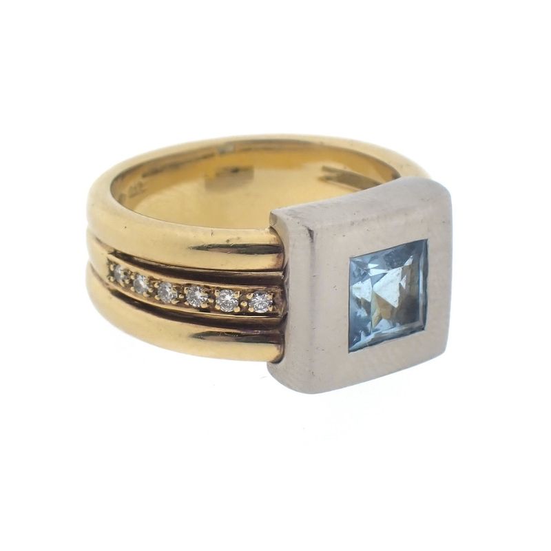 Image 3 of Two-tone gold ring with topaz and diamonds; 0.12 ct.