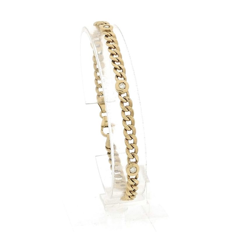 Image 1 of Gold flat gourmet link bracelet with diamonds; 0.25 ct.