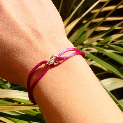 Image 2 of Forever Knots® Handcrafted Magenta Satin Bracelet with Silver Link