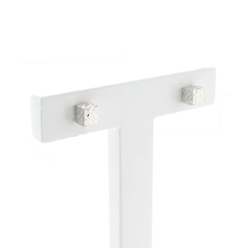 Image 3 of 18 kt white gold faceted square stud earrings