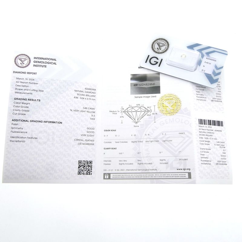 Image 6 of 0.49 ct. Brilliant cut diamond N/SI2 + IGI Certificate - Natural diamond