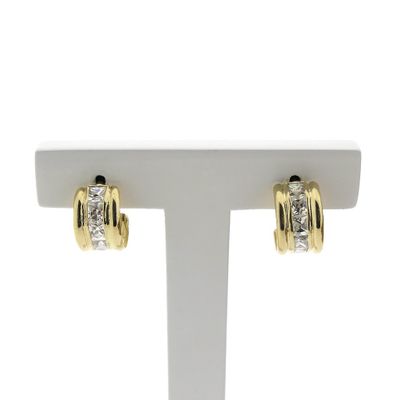 Image 1 of Gold half-round Alliance stud earrings with zirconia
