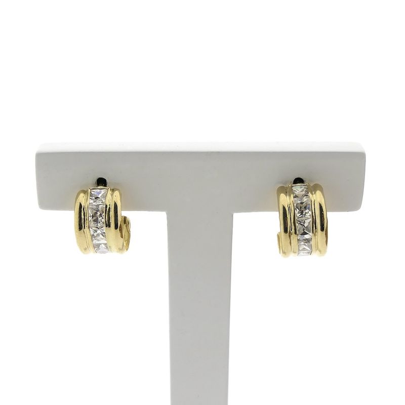 Image 1 of Gold half-round Alliance stud earrings with zirconia