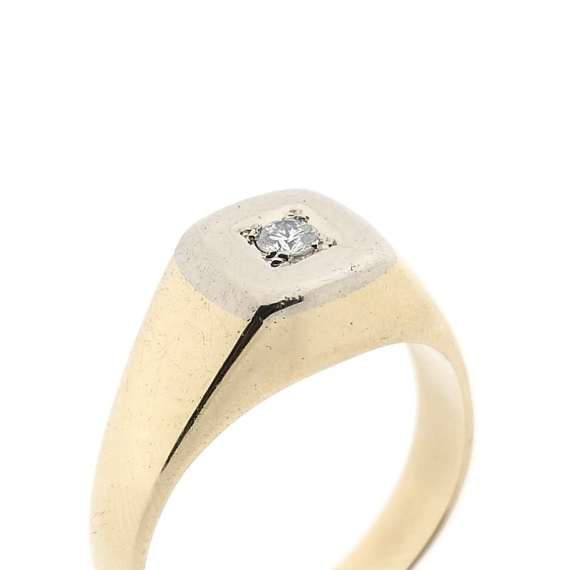 Afbeelding 6 van Bicolor gouden zegelring met diamant 0,09 ct.