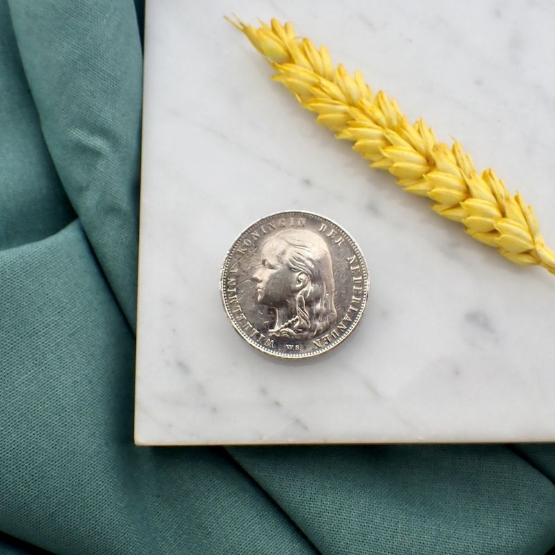 Image 2 of Silver brooch Wilhelmina long loose hair coin | 1892