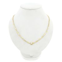 Bicolor Gold Bar Link Necklace with 0.25 ct Diamond; 18K; 46 cm