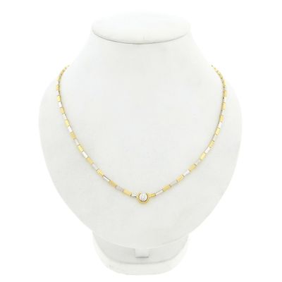 Image 1 of Bicolor Gold Bar Link Necklace with 0.25 ct Diamond; 18K; 46 cm