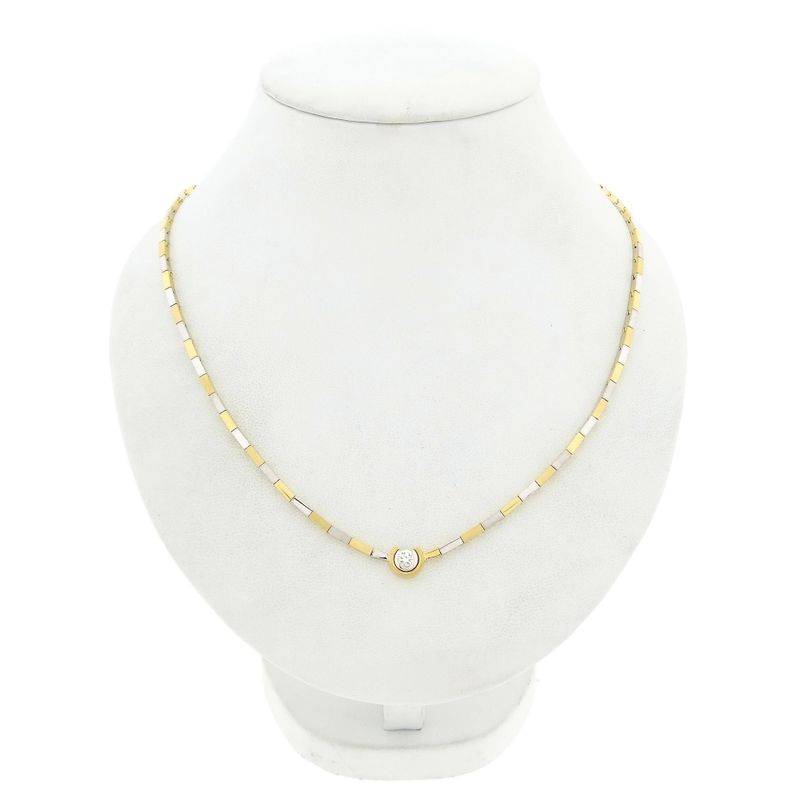 Image 1 of Bicolor Gold Bar Link Necklace with 0.25 ct Diamond; 18K; 46 cm
