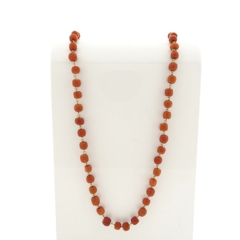 Image 1 of Red coral bead necklace with gold clasp