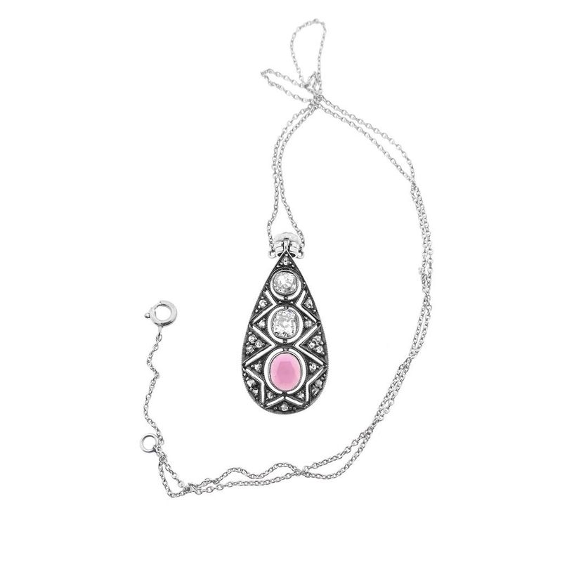 Image 10 of White gold necklace with fixed pendant and diamonds; Approx. 0.50 ct.