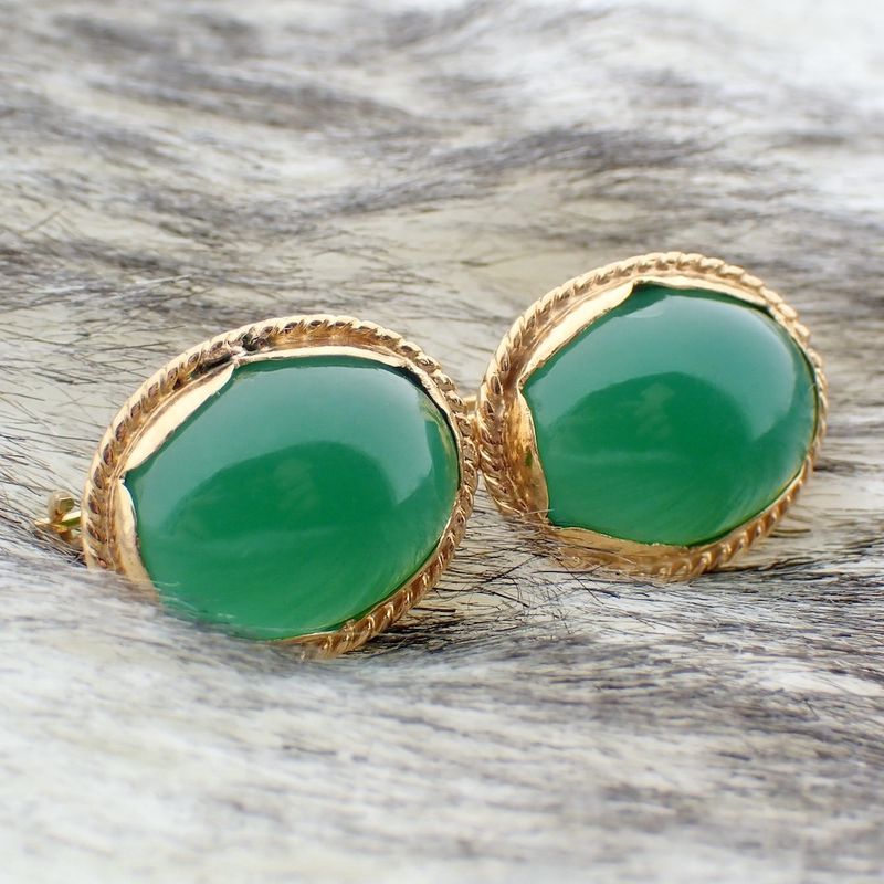 Image 6 of Gold earrings with nephrite/jade | Vintage
