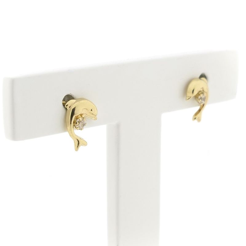 Image 3 of Gold dolphin stud earrings with zirconia