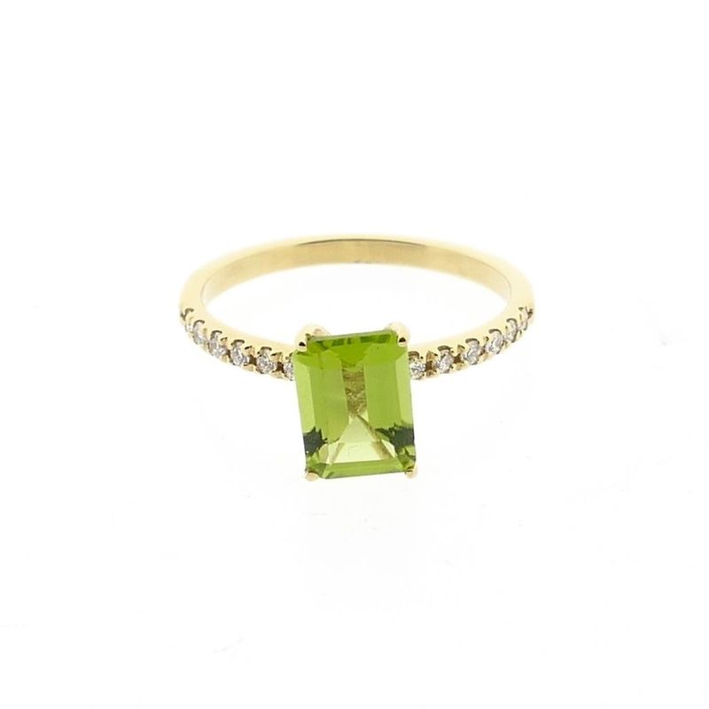 Image 2 of Gold Ring with Peridot and Diamonds; 0.12 ct.