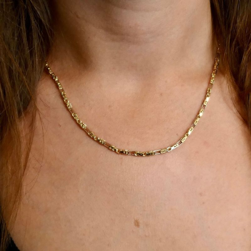Afbeelding 9 van Bicolor gouden vierkante koningsschakel ketting | 45,5 cm