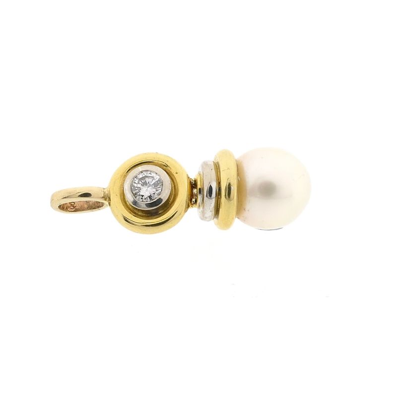 Afbeelding 5 van Bicolor gouden hanger met parel en diamant; 0,20 ct.