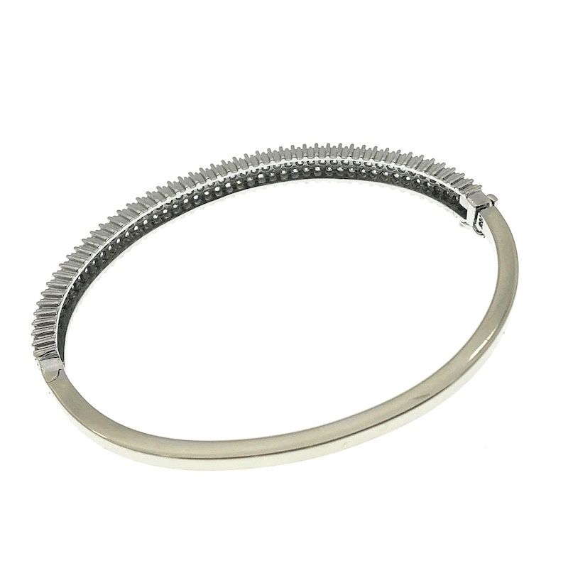 Image 4 of White gold bangle bracelet with a cluster of zirconia stones | Ø 63 mm