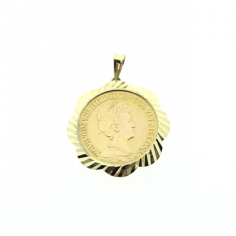 Image 1 of Gold pendant of a 10-guilder coin; Queen Wilhelmina 1913